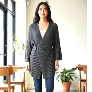 J. Jill purejill Cardigan Blue Ribbed Pin Closure Heavy Tunic Length Size Medium